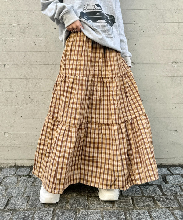 チェック柄ティアードスカート | NU2255023 | ブラウン