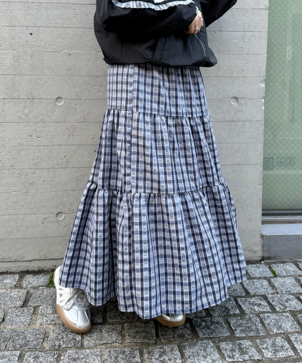 チェック柄ティアードスカート | NU2255023 | ブルー