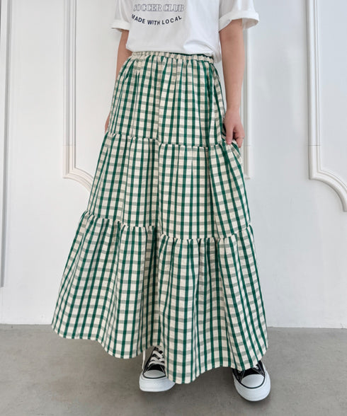 チェック柄ティアードスカート | NU2255023 | グリーン