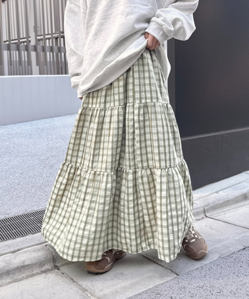 チェック柄ティアードスカート | NU2255023 | ライトグリーン