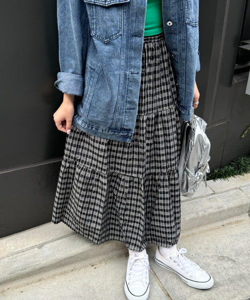 チェック柄ティアードスカート | NU2255023 | ブラック