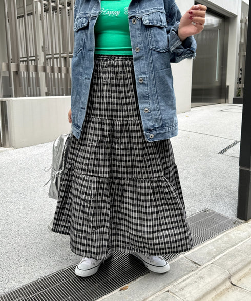 チェック柄ティアードスカート | NU2255023 | ブラック