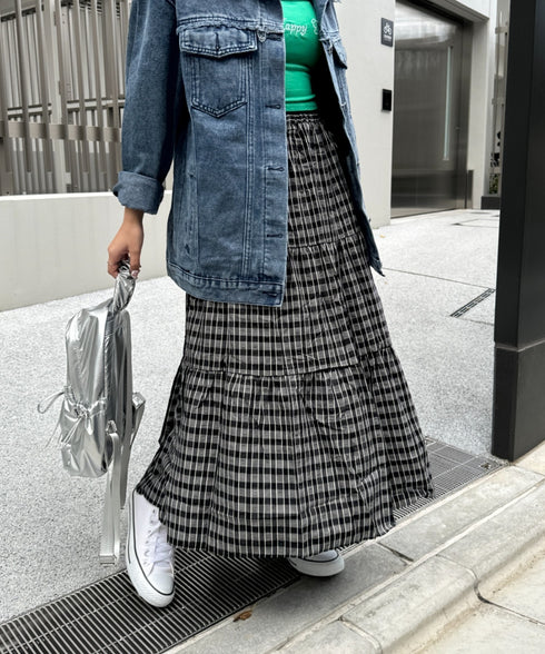 チェック柄ティアードスカート | NU2255023 | ブラック