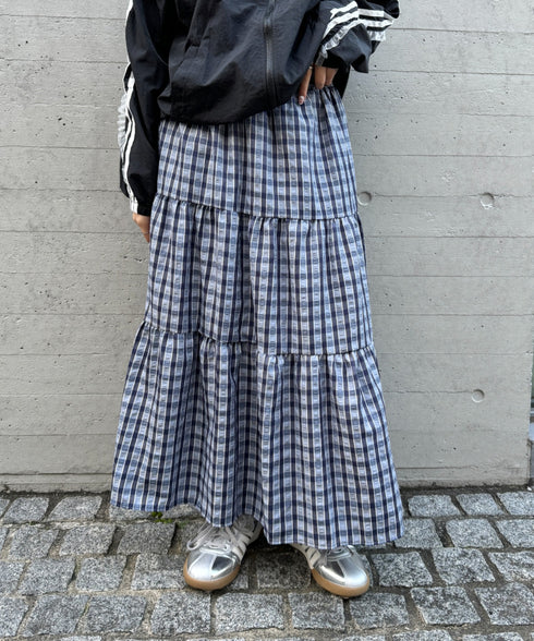 チェック柄ティアードスカート | NU2255023 | ブルー