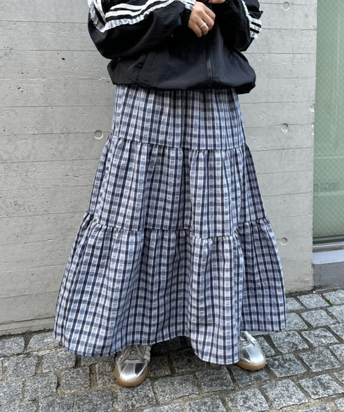 チェック柄ティアードスカート | NU2255023 | ブルー