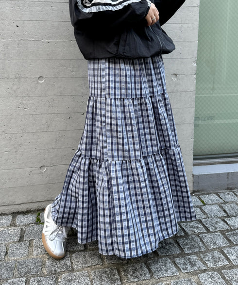 チェック柄ティアードスカート | NU2255023 | ブルー