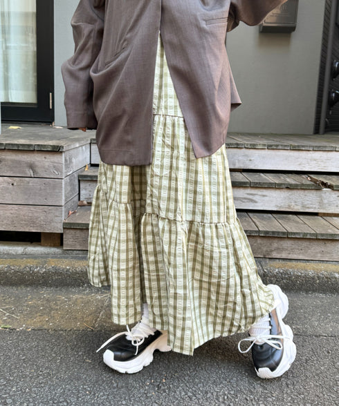 チェック柄ティアードスカート | NU2255023 | ライトグリーン