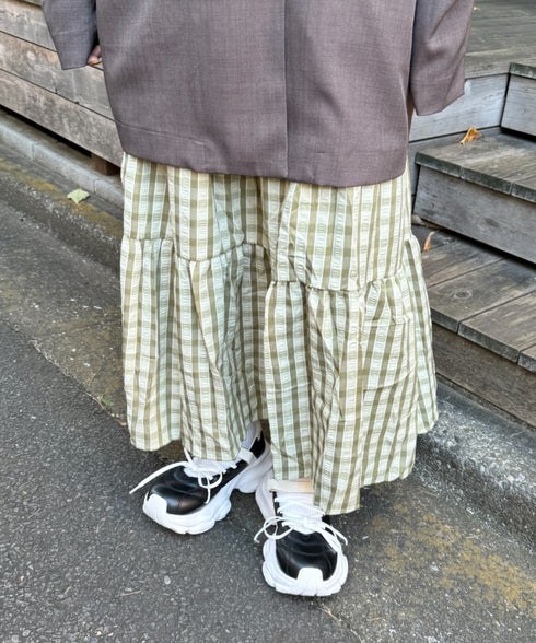 チェック柄ティアードスカート | NU2255023 | ライトグリーン