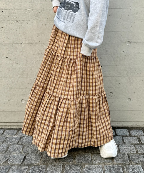 チェック柄ティアードスカート | NU2255023 | ブラウン