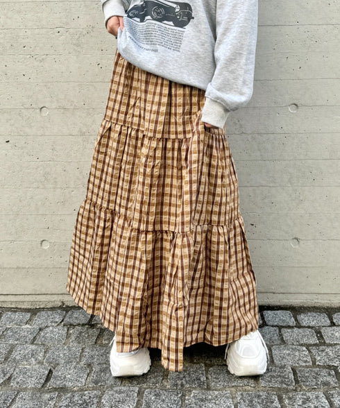 チェック柄ティアードスカート | NU2255023 | ブラウン