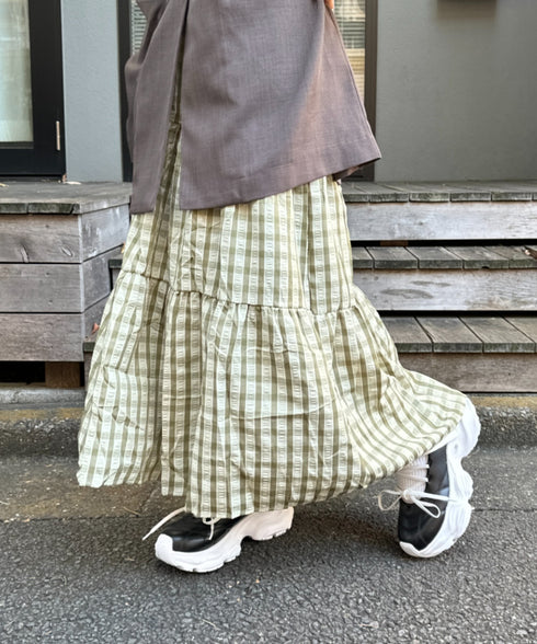 チェック柄ティアードスカート | NU2255023 | ライトグリーン