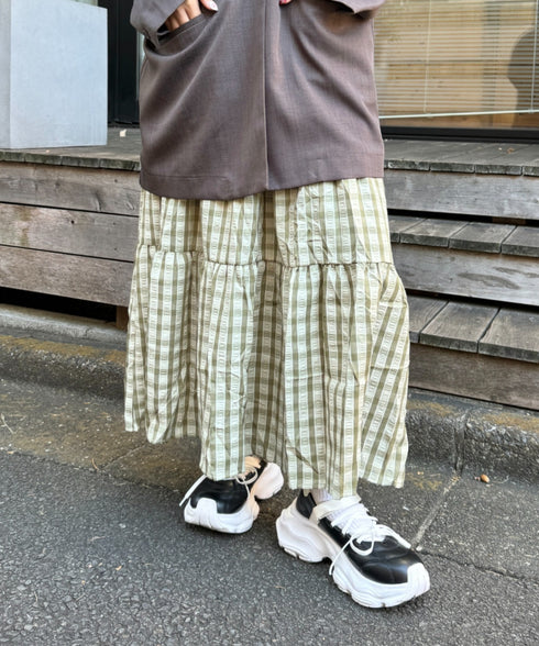 チェック柄ティアードスカート | NU2255023 | ライトグリーン