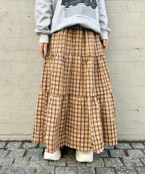 チェック柄ティアードスカート | NU2255023 | ブラウン