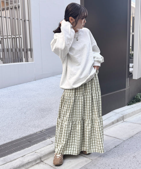 チェック柄ティアードスカート | NU2255023 | ライトグリーン