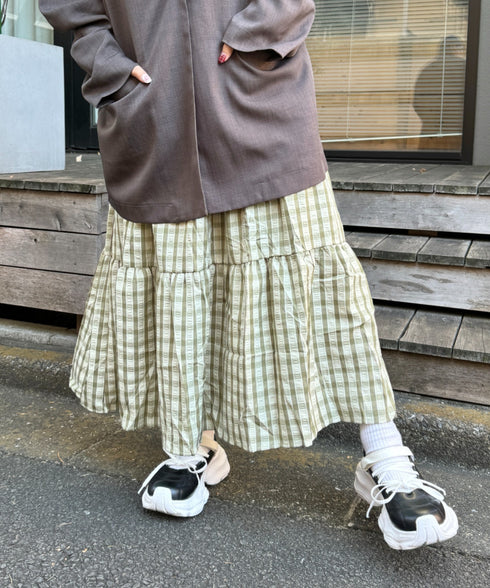 チェック柄ティアードスカート | NU2255023 | ライトグリーン