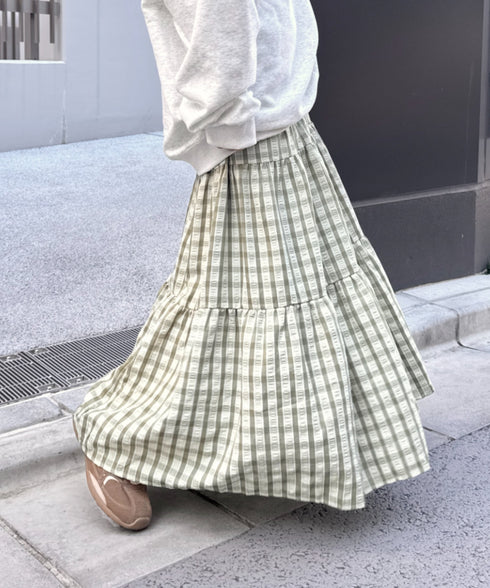 チェック柄ティアードスカート | NU2255023 | ライトグリーン