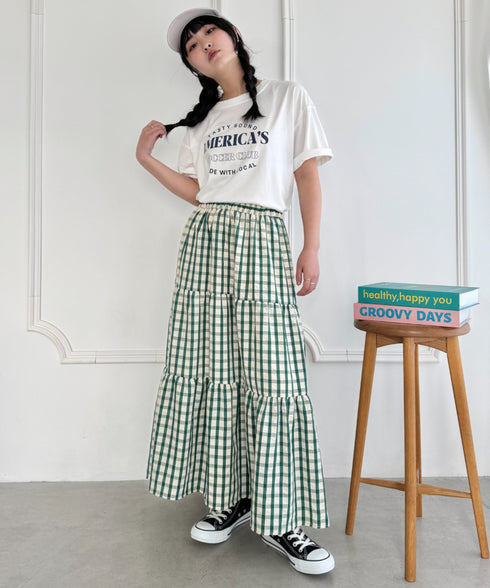 チェック柄ティアードスカート | NU2255023 | グリーン
