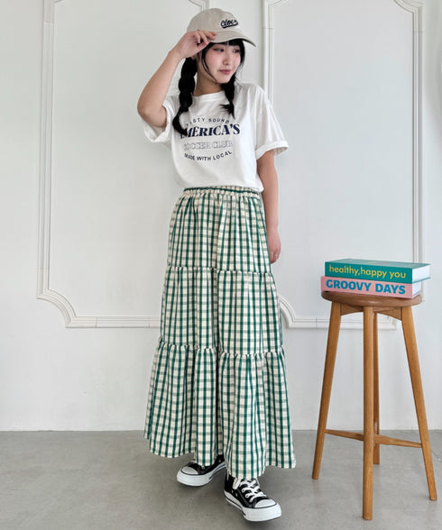 チェック柄ティアードスカート | NU2255023 | グリーン
