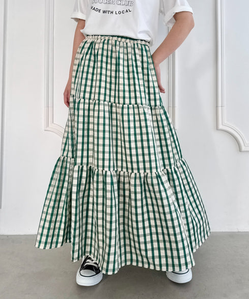 チェック柄ティアードスカート | NU2255023 | グリーン