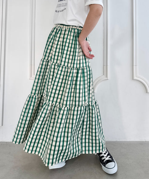 チェック柄ティアードスカート | NU2255023 | グリーン