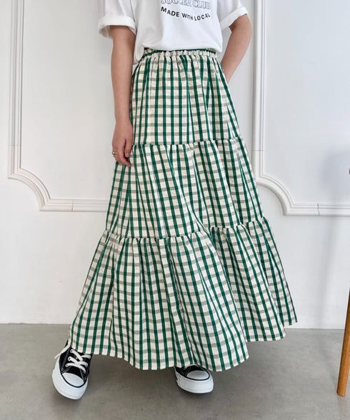 チェック柄ティアードスカート | NU2255023 | グリーン