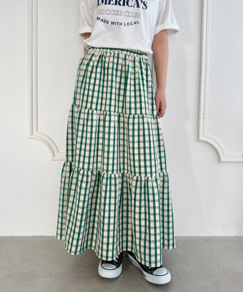 チェック柄ティアードスカート | NU2255023 | グリーン