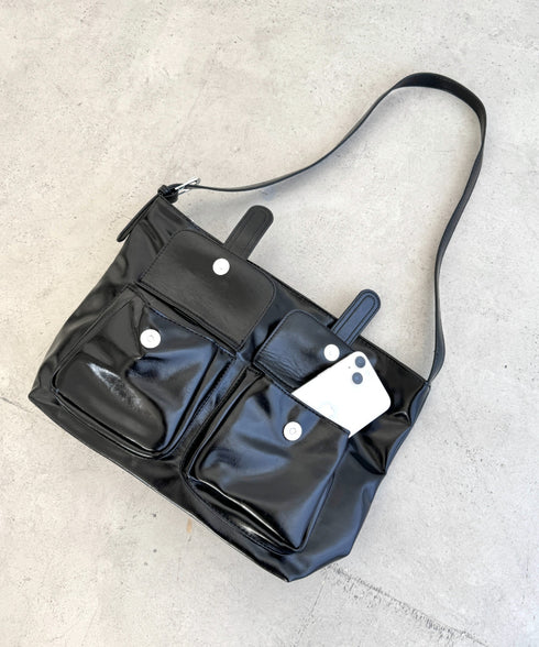 ダブルフラップポケットベルトショルダーバッグ | LO1255031 | ブラック