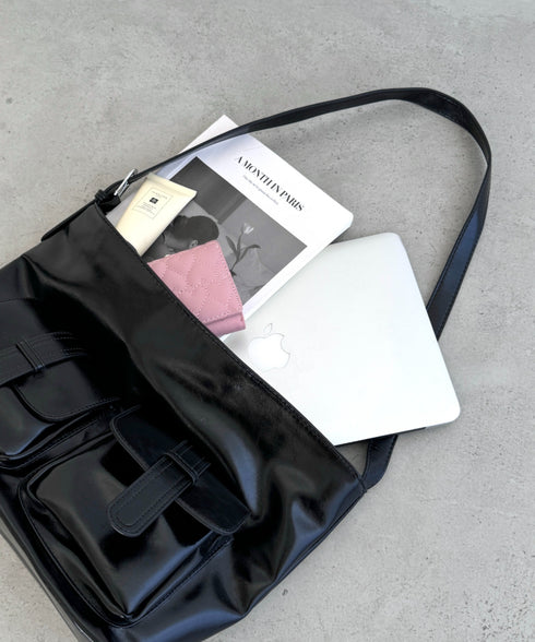 ダブルフラップポケットベルトショルダーバッグ | LO1255031 | ブラック