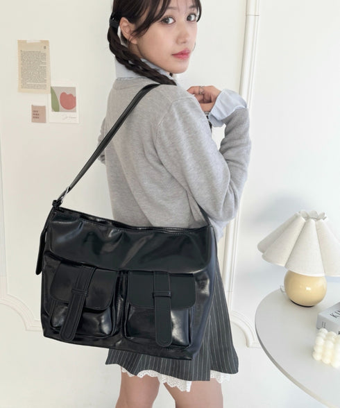 ダブルフラップポケットベルトショルダーバッグ | LO1255031 | ブラック