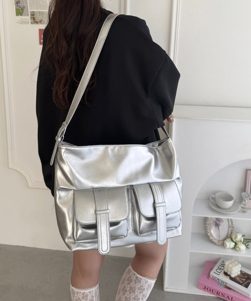 ダブルフラップポケットベルトショルダーバッグ | LO1255031 | シルバー