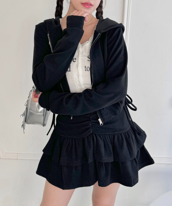 【セットアップ】サイドリボンパーカー&ギャザーフリルミニスカート | LO2251028 | ブラック