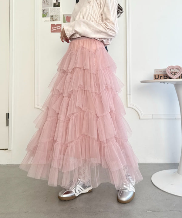 ボリュームティアードチュールスカート | LO2255067 | ピンク