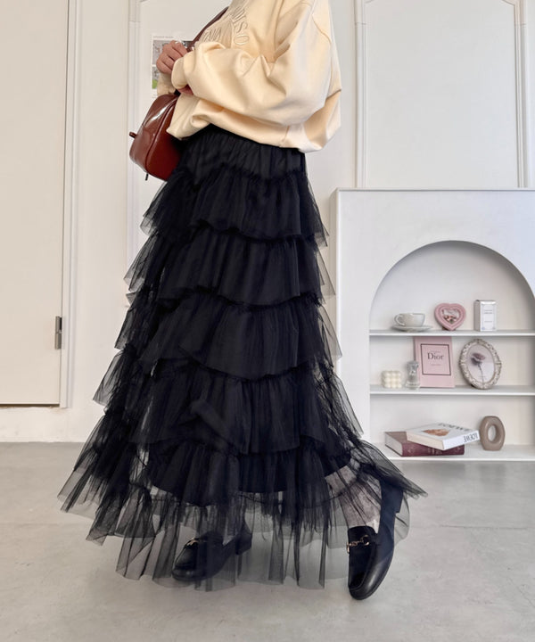 ボリュームティアードチュールスカート | LO2255067 | ブラック