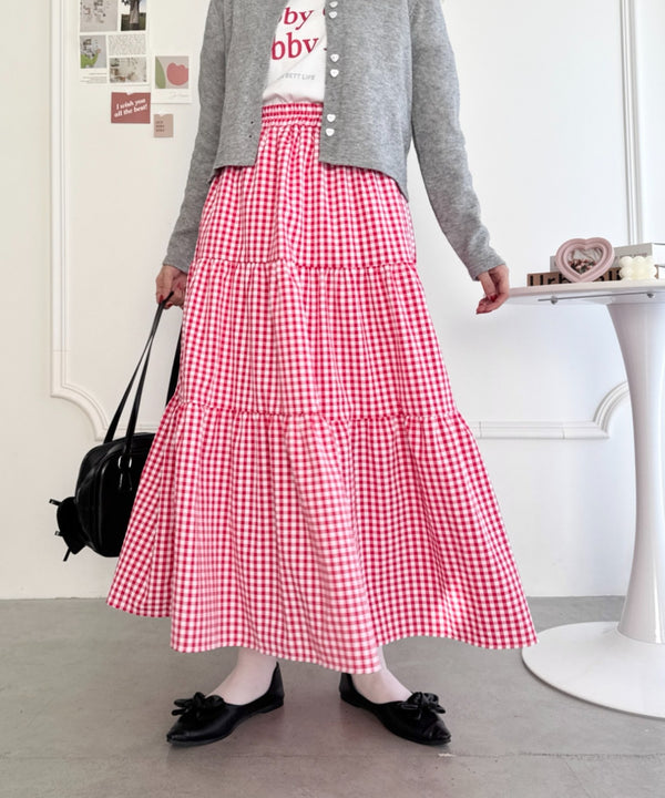 ギンガムチェックティアードスカート | LO2255084 | レッド