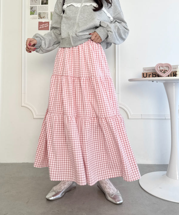 ギンガムチェックティアードスカート | LO2255084 | ピンク