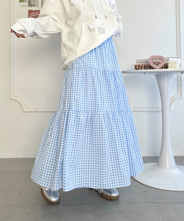 ギンガムチェックティアードスカート | LO2255084 | ライトブルー