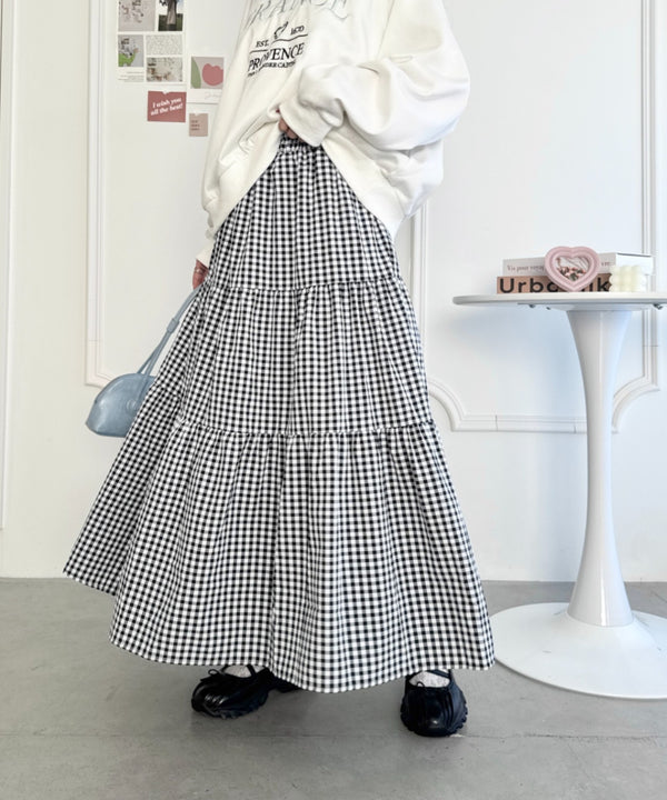 ギンガムチェックティアードスカート | LO2255084 | ブラック