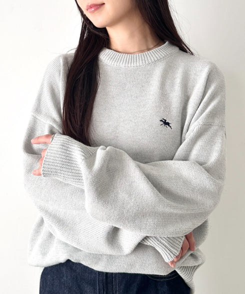 POLO CHAMPS(ポロチャンプス)/ポロチャンプス 別注 ワンポイント刺繍 クルーネック 長袖 オーバーサイズニット セーター | IM2244051 | グレー