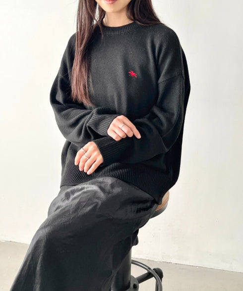 POLO CHAMPS(ポロチャンプス)/ポロチャンプス 別注 ワンポイント刺繍 クルーネック 長袖 オーバーサイズニット セーター | IM2244051 | ブラック