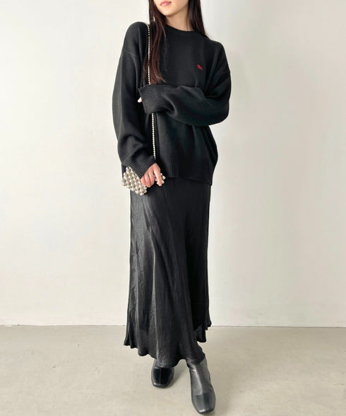 POLO CHAMPS(ポロチャンプス)/ポロチャンプス 別注 ワンポイント刺繍 クルーネック 長袖 オーバーサイズニット セーター | IM2244051 | ブラック