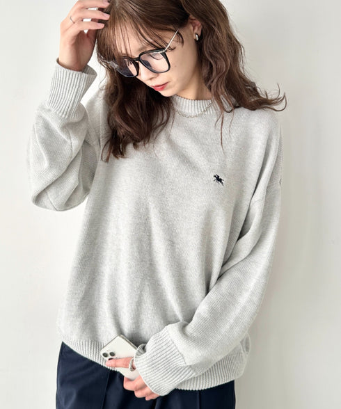 POLO CHAMPS(ポロチャンプス)/ポロチャンプス 別注 ワンポイント刺繍 クルーネック 長袖 オーバーサイズニット セーター | IM2244051 | グレー