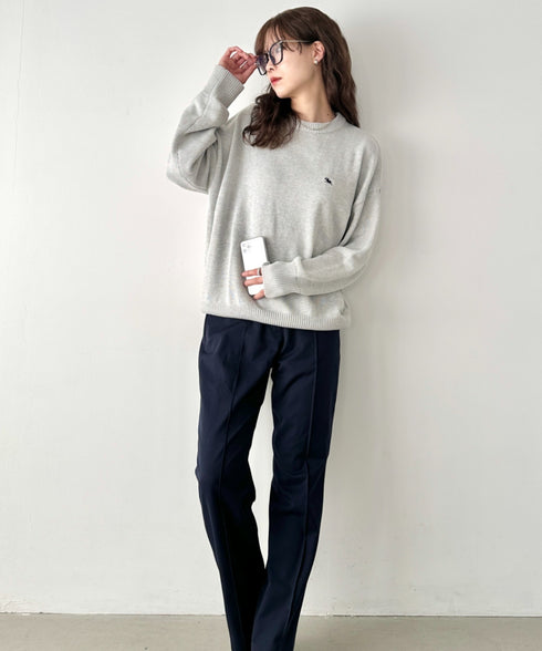 POLO CHAMPS(ポロチャンプス)/ポロチャンプス 別注 ワンポイント刺繍 クルーネック 長袖 オーバーサイズニット セーター | IM2244051 | グレー