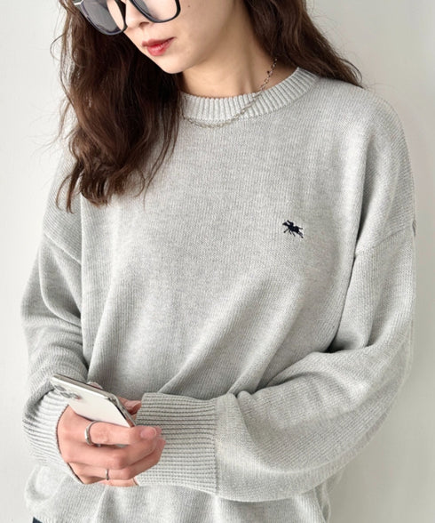 POLO CHAMPS(ポロチャンプス)/ポロチャンプス 別注 ワンポイント刺繍 クルーネック 長袖 オーバーサイズニット セーター | IM2244051 | グレー