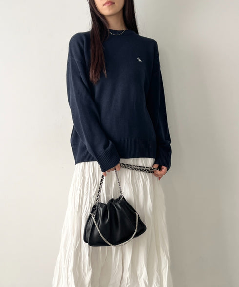 POLO CHAMPS(ポロチャンプス)/ポロチャンプス 別注 ワンポイント刺繍 クルーネック 長袖 オーバーサイズニット セーター | IM2244051 | ネイビー