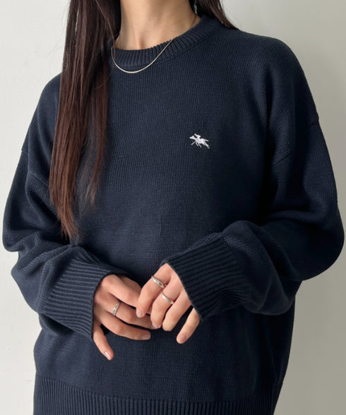 POLO CHAMPS(ポロチャンプス)/ポロチャンプス 別注 ワンポイント刺繍 クルーネック 長袖 オーバーサイズニット セーター | IM2244051 | ネイビー