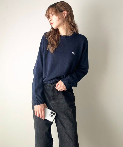 POLO CHAMPS(ポロチャンプス)/ポロチャンプス 別注 ワンポイント刺繍 クルーネック 長袖 オーバーサイズニット セーター | IM2244051 | ネイビー
