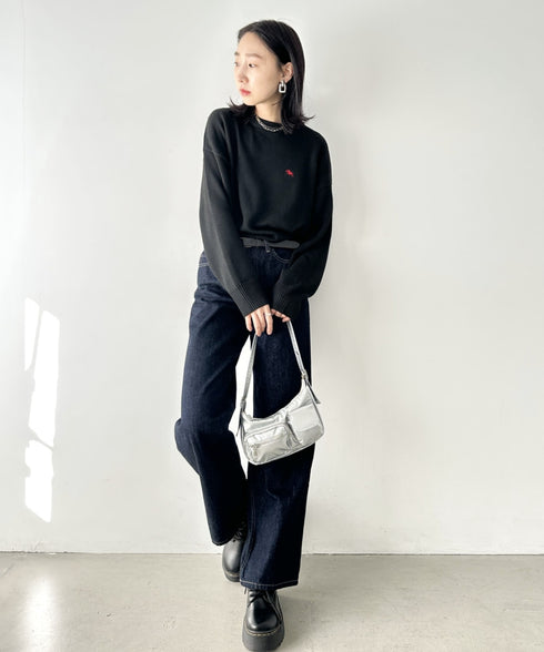 POLO CHAMPS(ポロチャンプス)/ポロチャンプス 別注 ワンポイント刺繍 クルーネック 長袖 オーバーサイズニット セーター | IM2244051 | ブラック