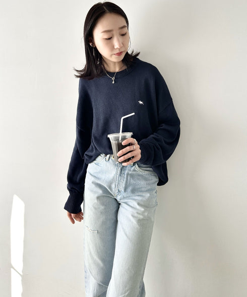 POLO CHAMPS(ポロチャンプス)/ポロチャンプス 別注 ワンポイント刺繍 クルーネック 長袖 オーバーサイズニット セーター | IM2244051 | ネイビー