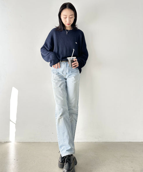 POLO CHAMPS(ポロチャンプス)/ポロチャンプス 別注 ワンポイント刺繍 クルーネック 長袖 オーバーサイズニット セーター | IM2244051 | ネイビー