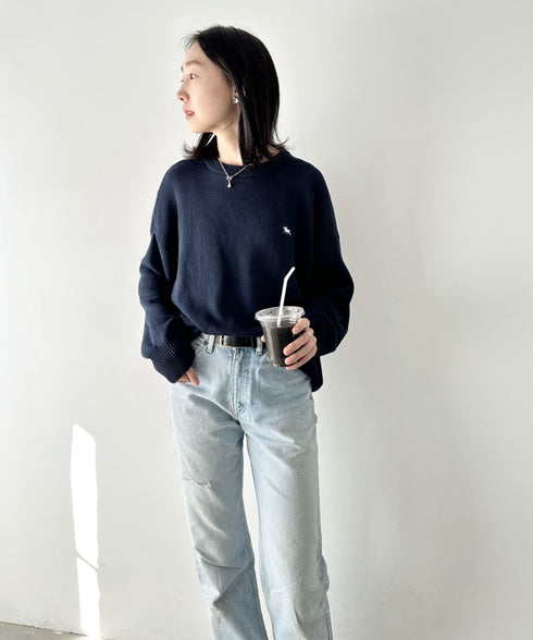 POLO CHAMPS(ポロチャンプス)/ポロチャンプス 別注 ワンポイント刺繍 クルーネック 長袖 オーバーサイズニット セーター | IM2244051 | ネイビー
